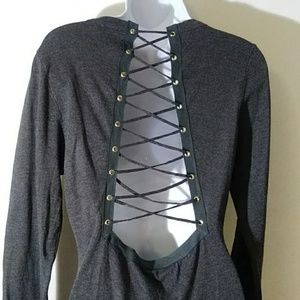 Ijoah Sweater Dress Crisscross Laced Back Gray LG